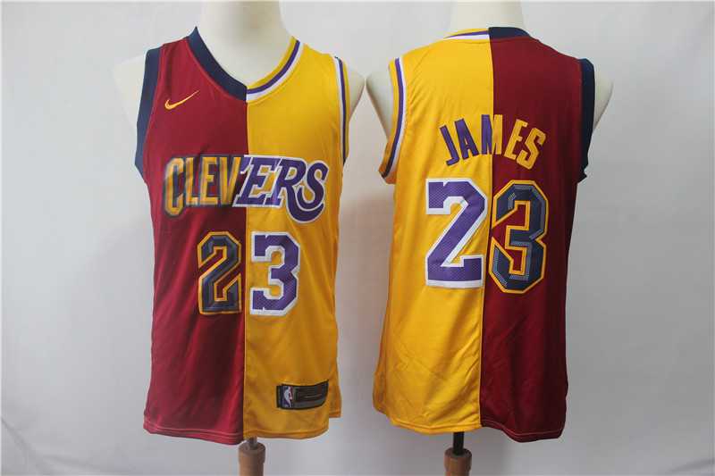 Lakers 23 Lebron James Red Gold Split Nike Swingman Jersey,We sell and wholesale Lakers 23 Lebron James Red Gold Split Nike Swingman Jersey on line form chian!